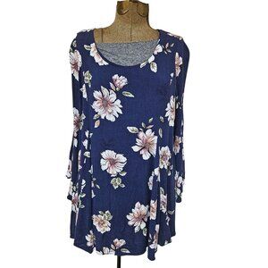 Alterd State Womens Floral Bell Sleeve Tunic Top Navy Blue Size M Lined USA